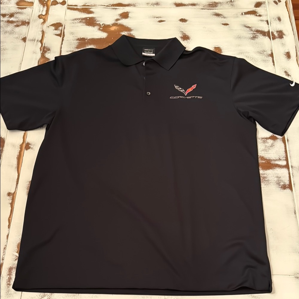 Nike Corvette C7 Black Polo Shirt with Short Sleeves and Embroidered Logo
